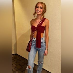 House of Cb burgundy one strap top